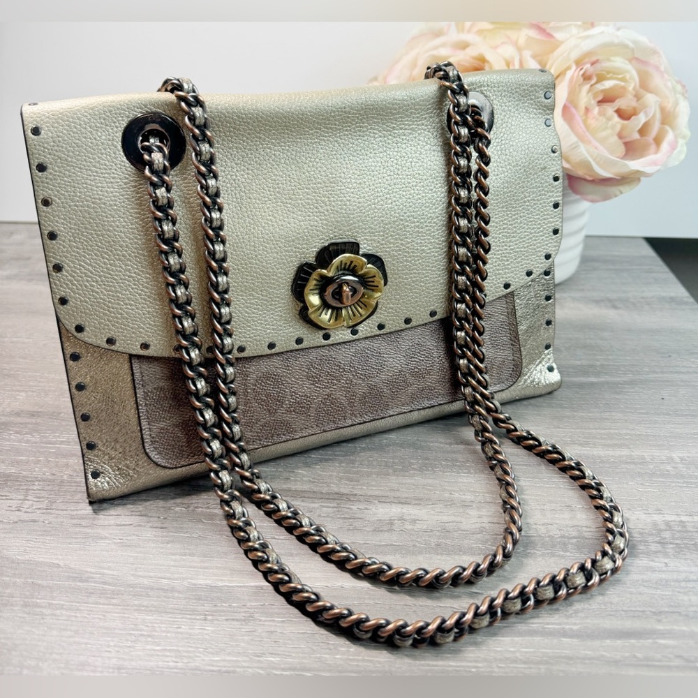 Coach Parker Metallic Shoulder Bag with Chain Strap